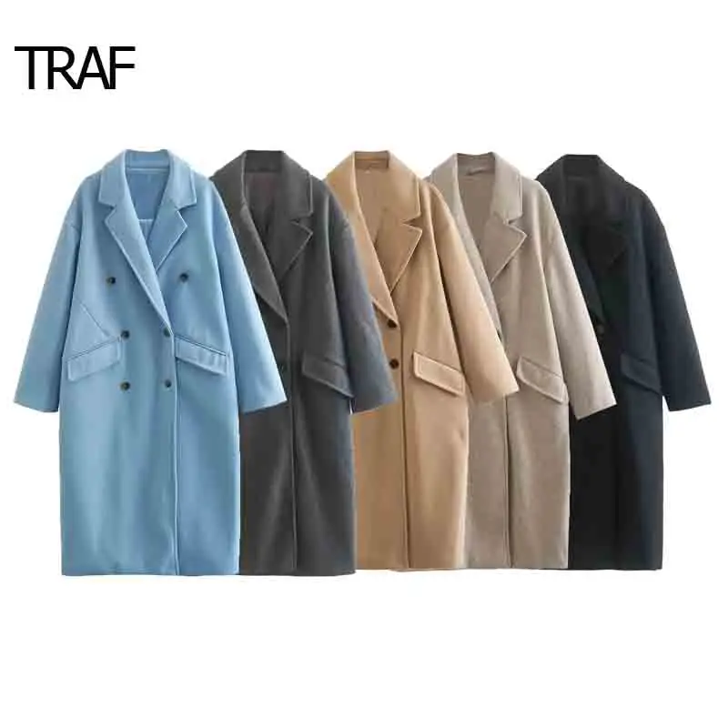 

TRAF Long Coats for Women Trench Coat Autumn Winter Outerwear Chic Elegant Long Overcoat Demi-Season Jacket Korean 2023 New Coat