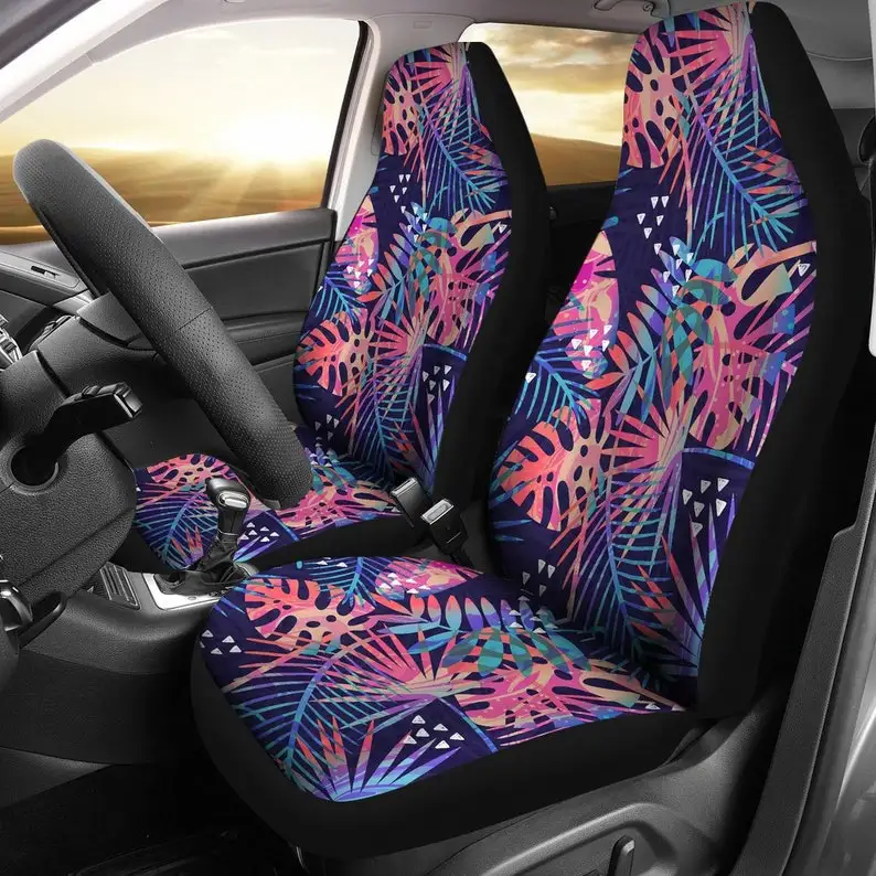 

Purple Pink Peach Leaves Floral Flowers Car Seat Covers Pair, 2 Front Seat Covers, Car Seat Protector, Car Accessories