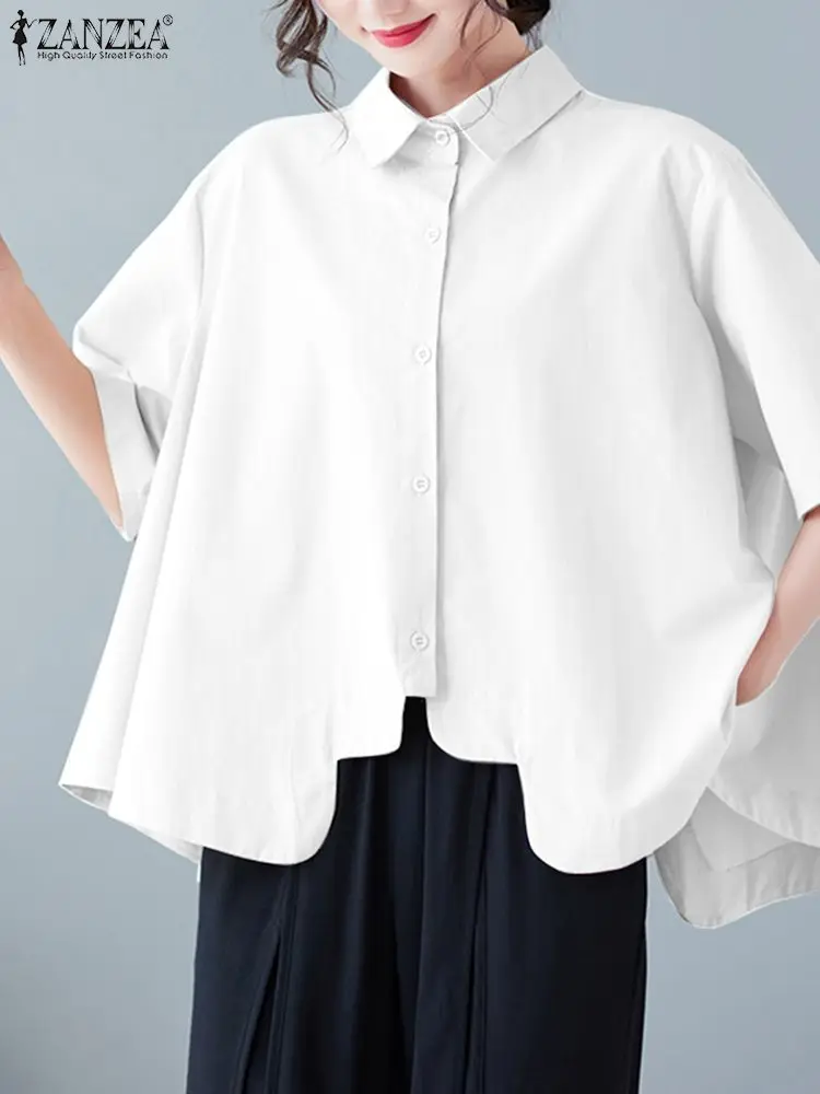 

ZANZEA 2023 Women Tops Summer Irregular Shirt Hem Bohemian Tee Half Sleeve Blusas Casual Laple Tunic Female Fashion Solid Shirts