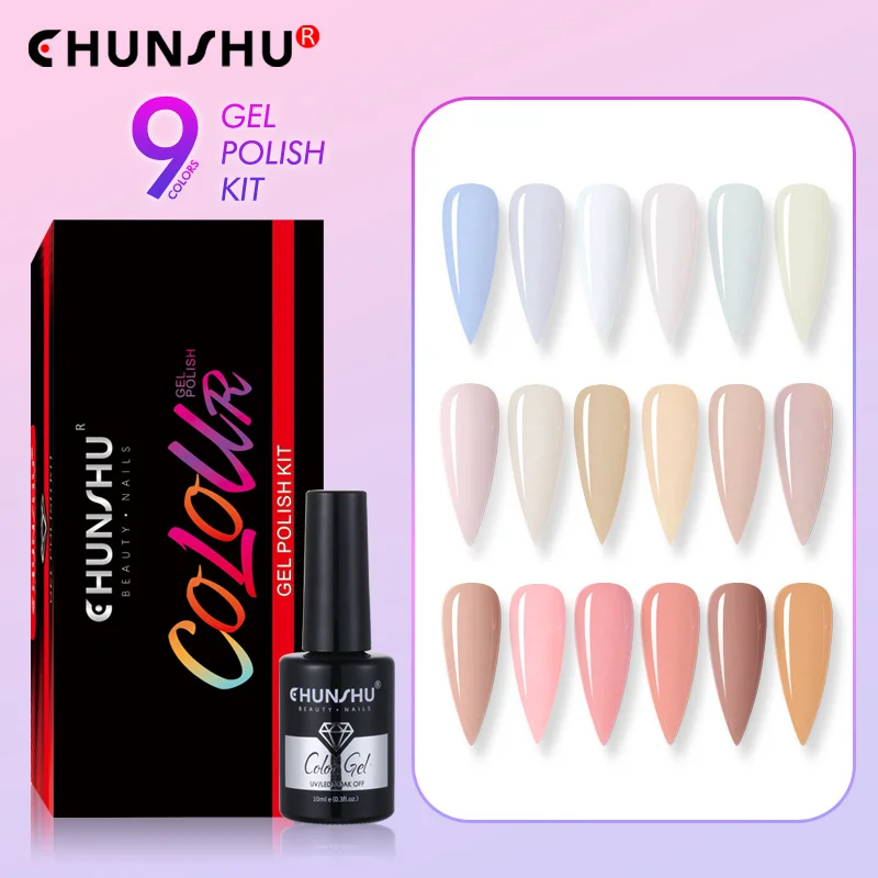 

CHUNSHU Gel Nail Polish Kit Pinks and Nudes Series 9 Colors Soak Off Daily Nail Gel Varnish Nails Art DIY Home Gel Manicure Set