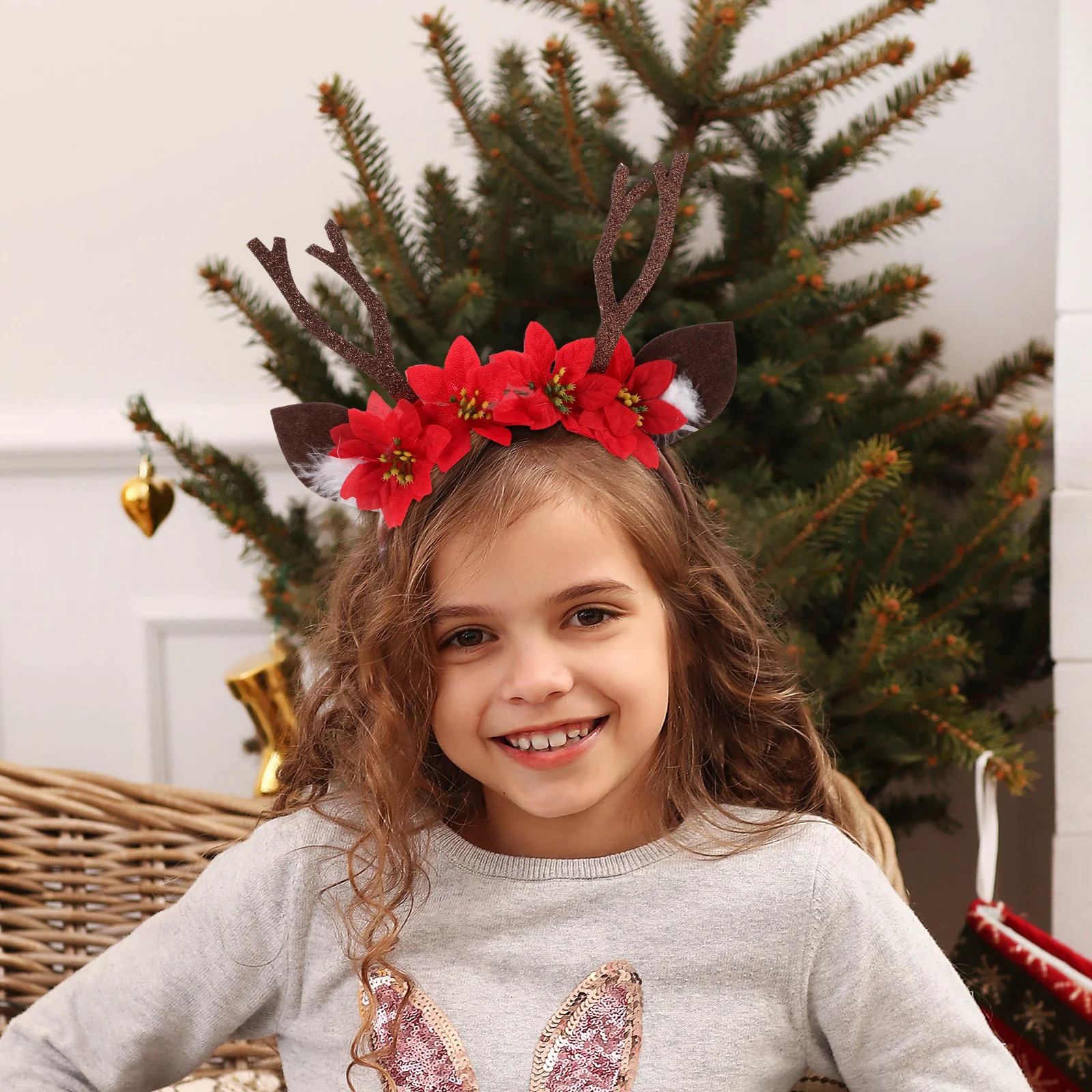 Рождественская повязка на голову с оленьими ушками хвостовые рога светящиеся