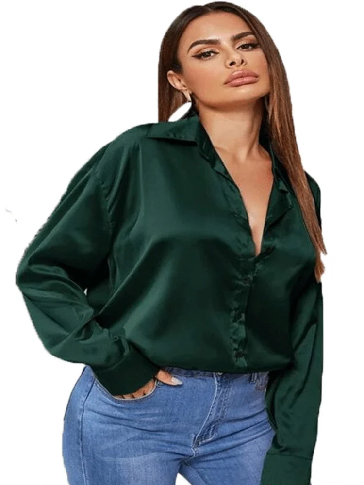 Женская атласная блузка на пуговицах SRUBY элегантная рубашка женская одежда