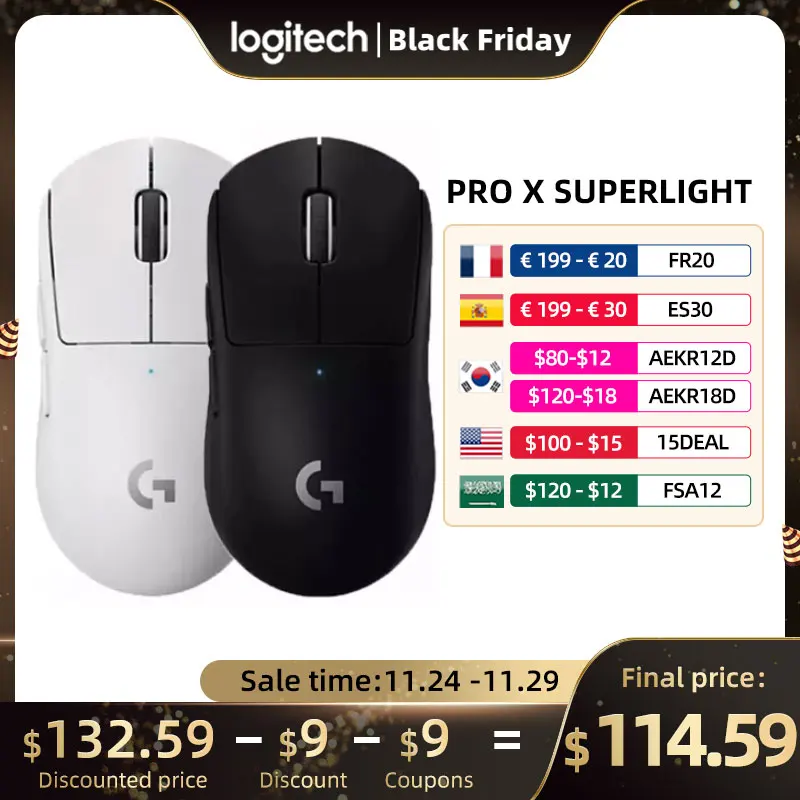 Logitech G PRO X SUPERLIGHT Gaming Mouse GPW 2nd Generation Hero 25K Sensor Dual-mode 2.4Ghz Wireless Mice For Gamer Office