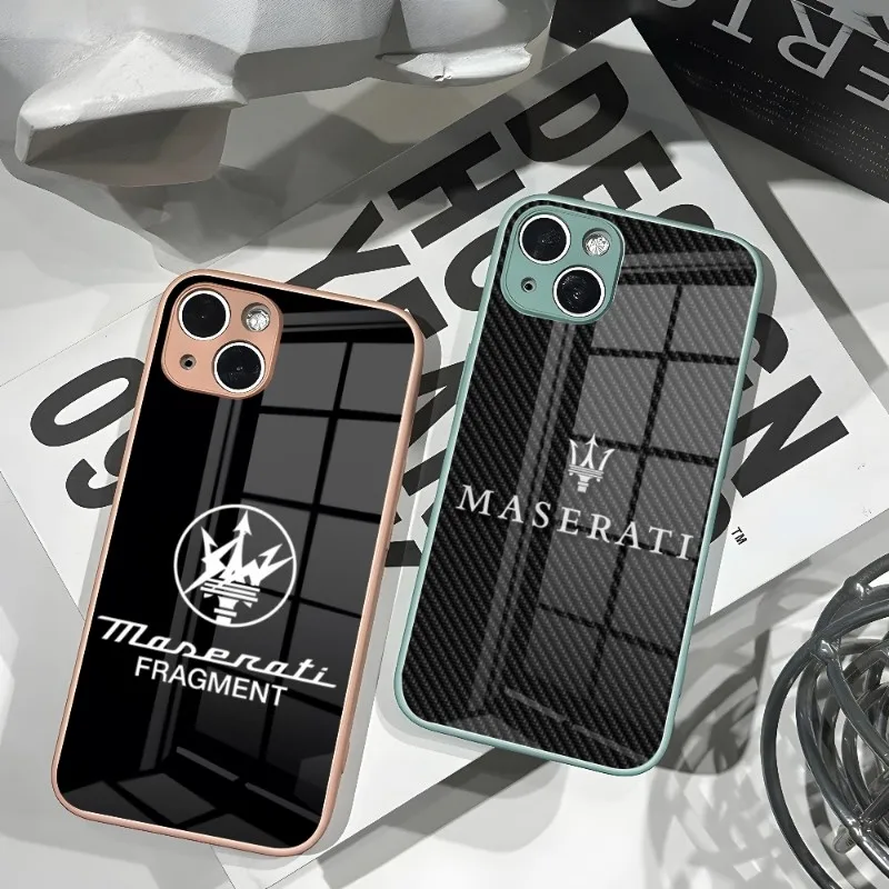 

Чехол для телефона Maserati с изображением спортивного автомобиля, новинка для IPhone 14, 13, 11, 12, XR, XS MAX, 7/8, X Plus, цветные чехлы из закаленного стекла для пар