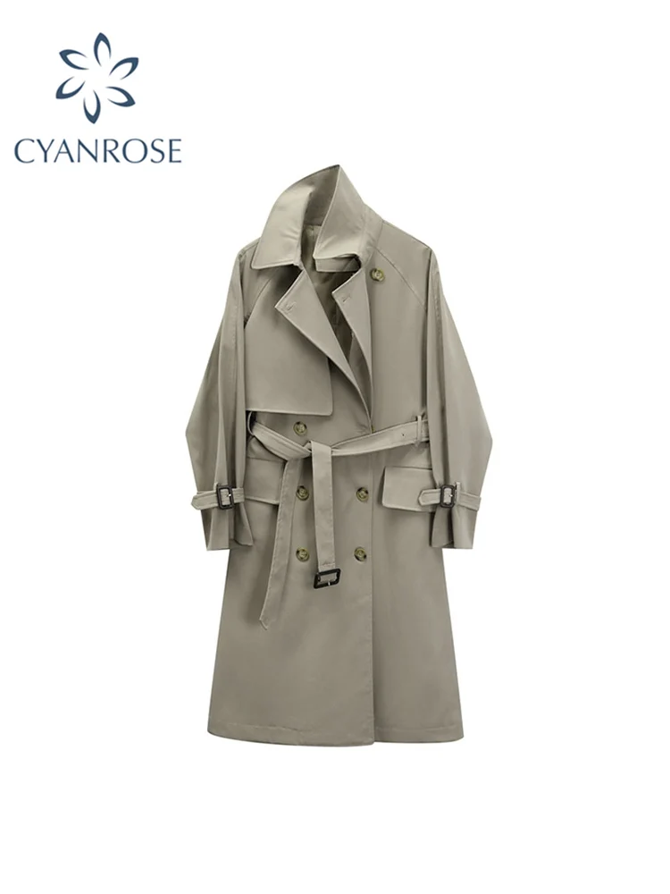 Korean Style 2022 Autumn Winter Windbreaker Khaki Long Trench Coat Women Double Breasted Slim Trench Coat Female Outwear Fashion