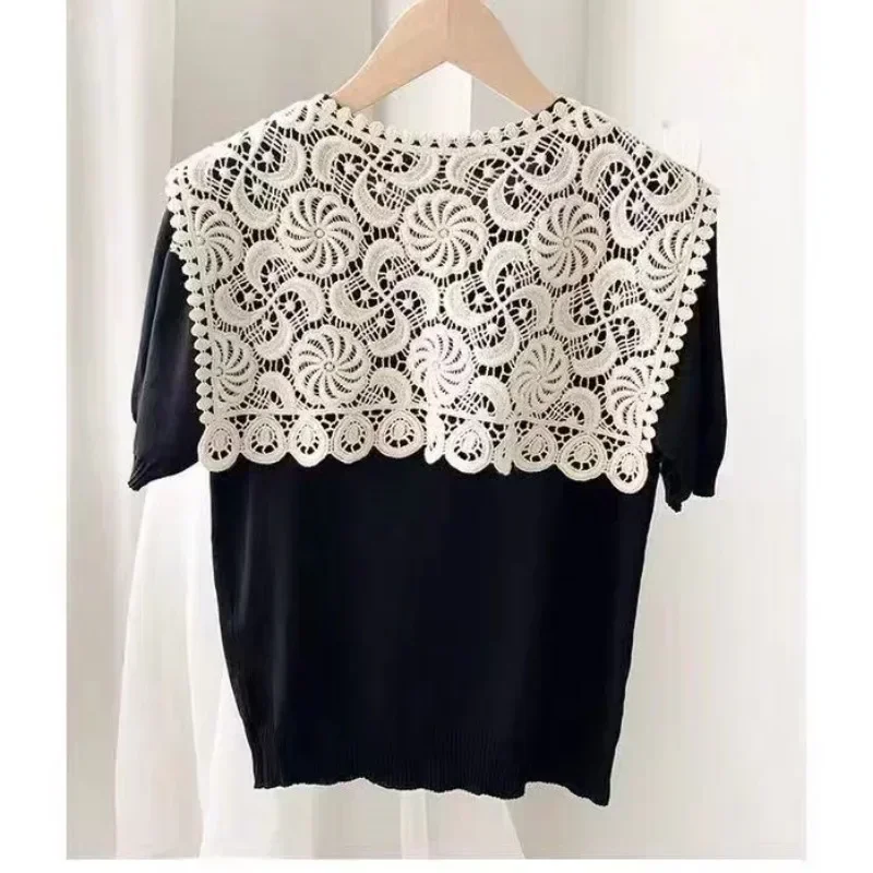 Fashion 2024 Front Tie White Fake Collar for Women Stand Detachable Girls Vintage Lace Ladies False Blouse