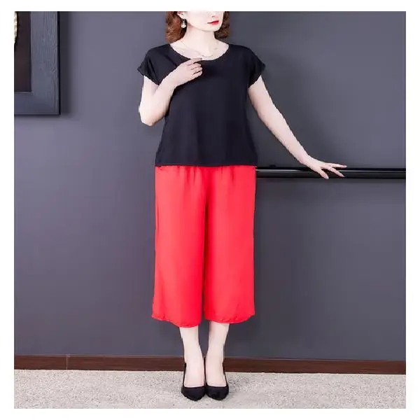 Women 2022 Summer Casual Set New Female Solid Color Soft Cotton Loose Clothes Sets Tops Pants Office Lady Work 2 Piece Suits I01