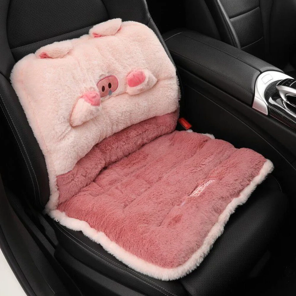 Soft Car Seat Cushion Cartoon Office Chair Cushion Cute Plush Pig Animal Throw Pillows Winter Warm Auto Seat Backrest Mats