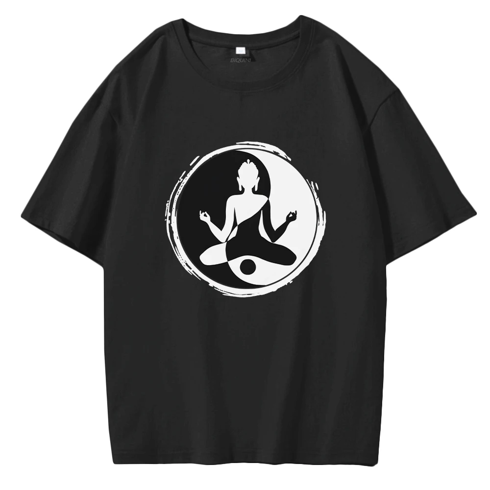 

Yoga T Shirt Tai Chi Yin Yang Black White Print Short Sleeved Cotton Unisex Men/Women Healthy Exercise Tees Harajuku Female Tops