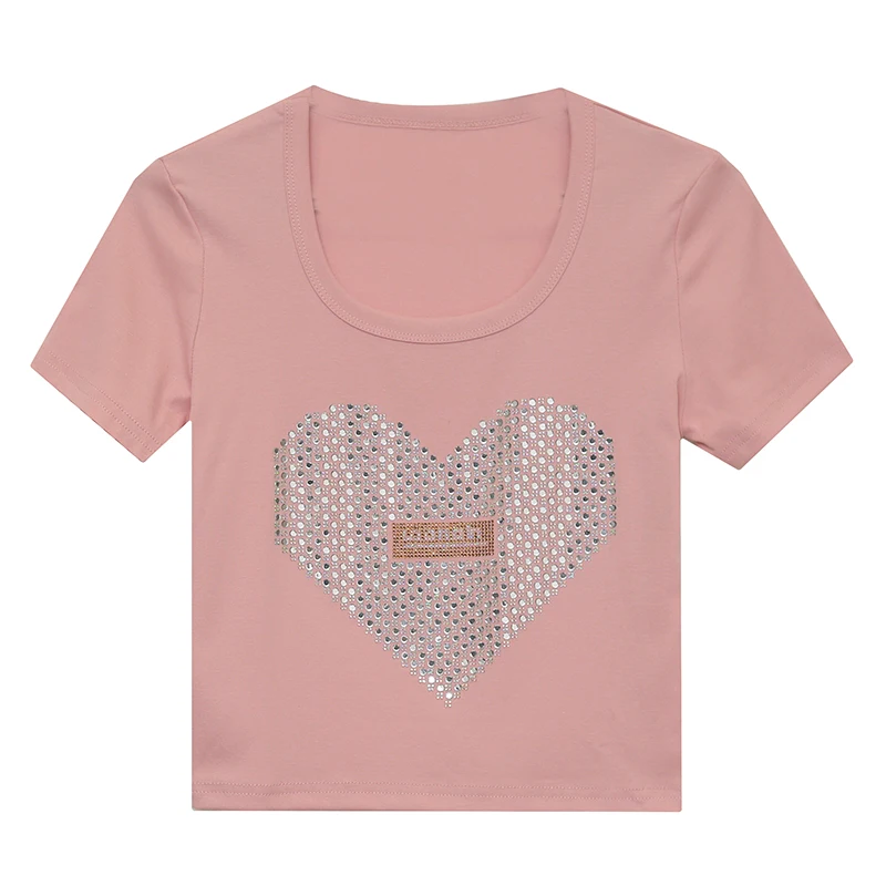 Женская хлопковая футболка с коротким рукавом облегающая блестящими