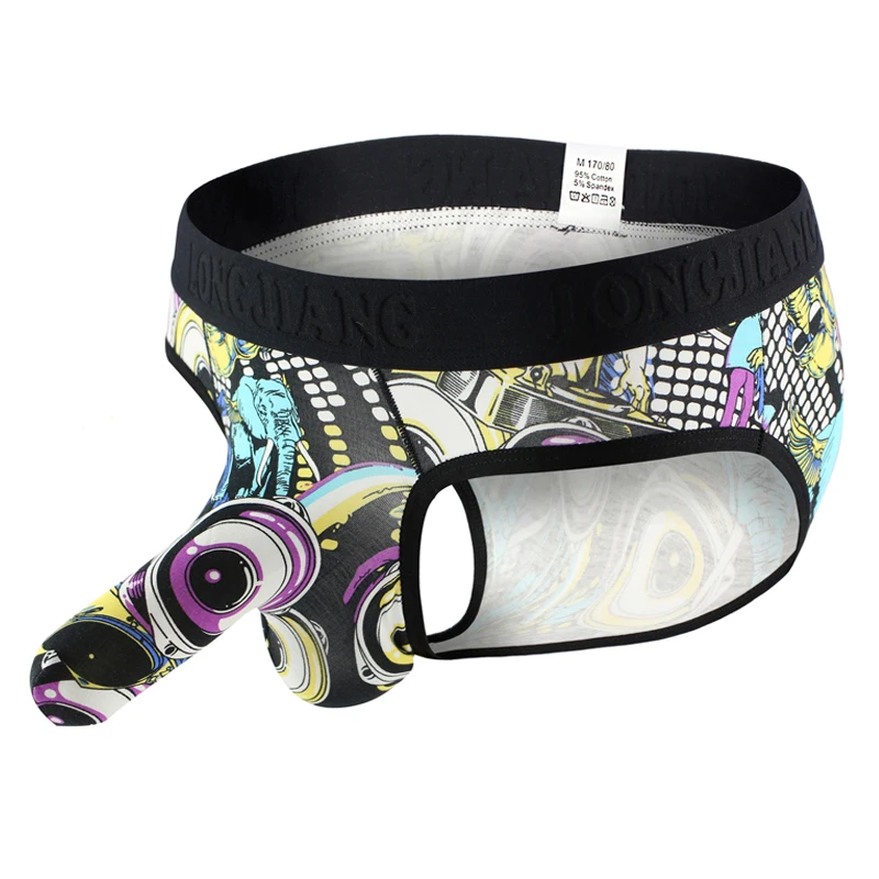 Трусы-брифы мужские с U-образным выпуклым мешочком, пикантное нижнее белье с мультяшным принтом слона, трусы для геев