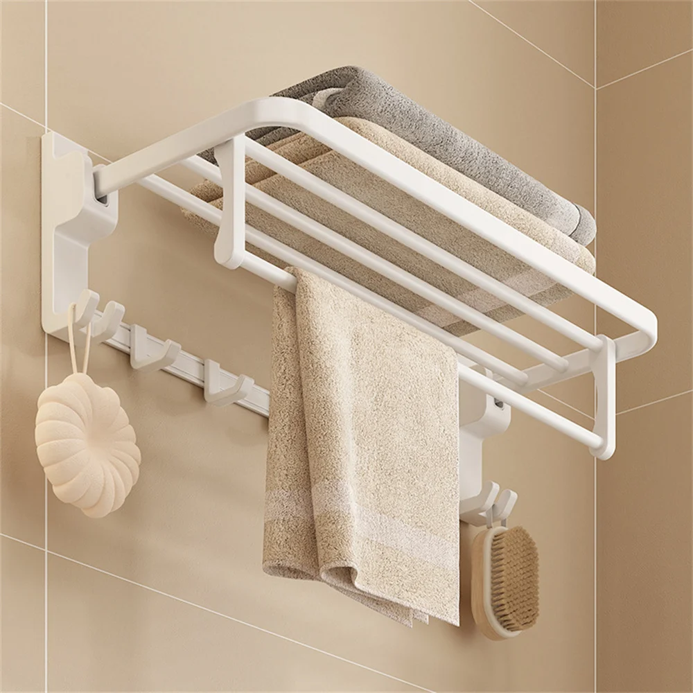 

Bathroom Towel Rack Folding Towel Rack White Punch-free Bathroom Wall Hanging Space Aluminum Toilet Towel Rack Bathroom