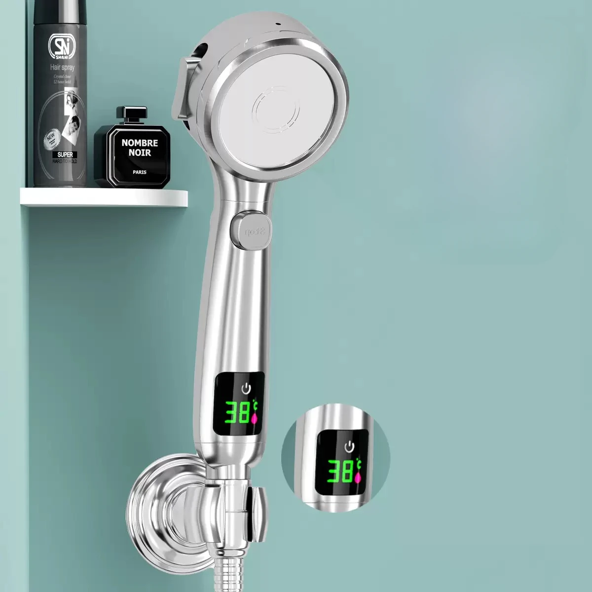 Ручная насадка для душа высокого давления для ванной комнаты, экономия воды насадка для душа, регулируемый распылитель под давлением, светодиодный цифровой дисплей температуры