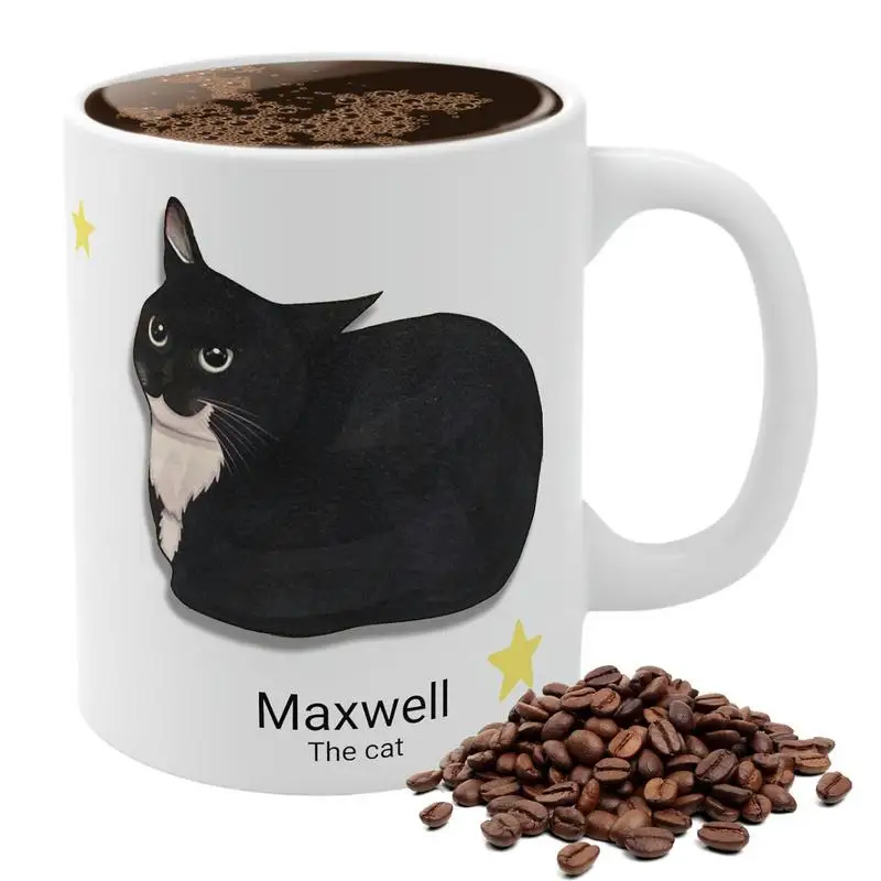 

350ML Cat Coffee Mugs 11.8oz Maxwell The Cat Ceramic Cup Coffee Mug For Cat Lover And Board Base And Easy Grip C-shaped Handle