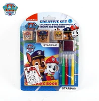 paw patrol new childrens stamp set wooden animation stamp with brush picture book childrens toy cartoon stamp educational toys