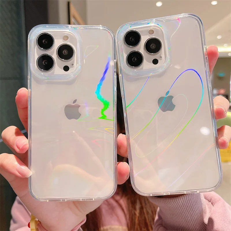 

Luxury Transpacency Laser Plain Phone Cases For Iphone 13 12 Pro 11 XS Max XR X 8 7 Plus Protective Shockproof Slim Back Cover