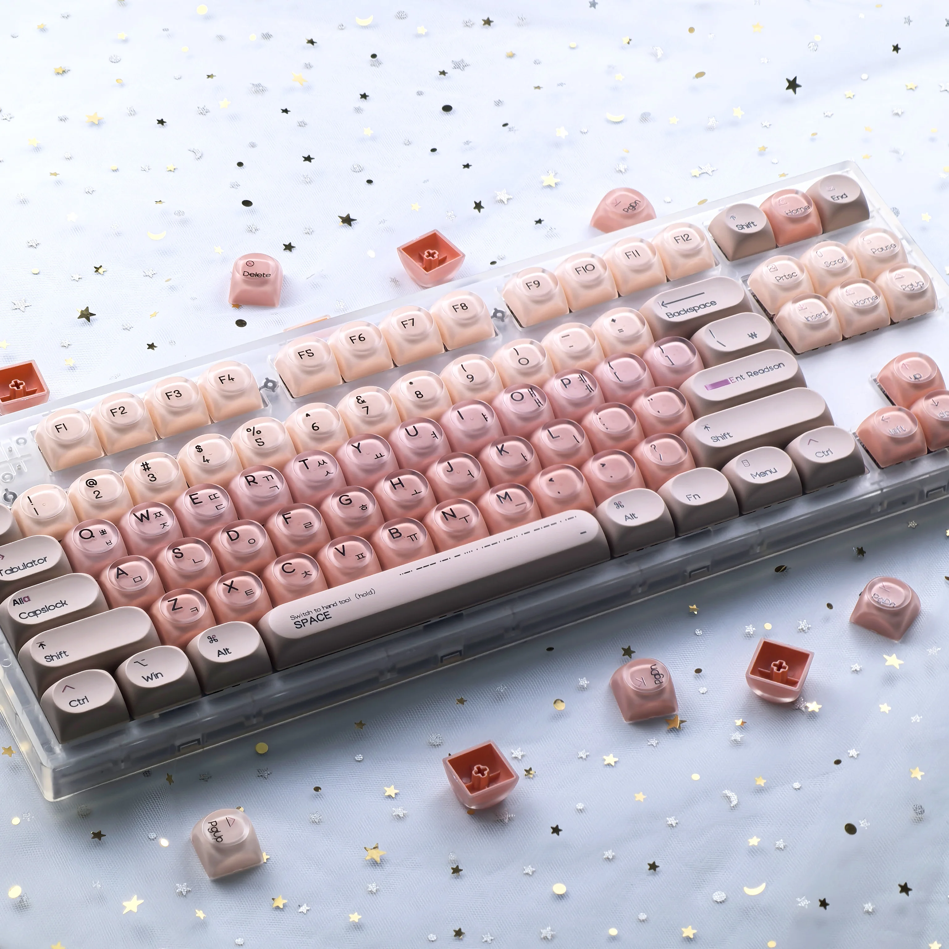 Фото Розовые корейские колпачки для клавиш с жидкой основой, 136 клавиш Herr Pbt + PC, круглые розовые милые наборы колпачков для механической клавиатуры Mx, колпачки для клавиш №5