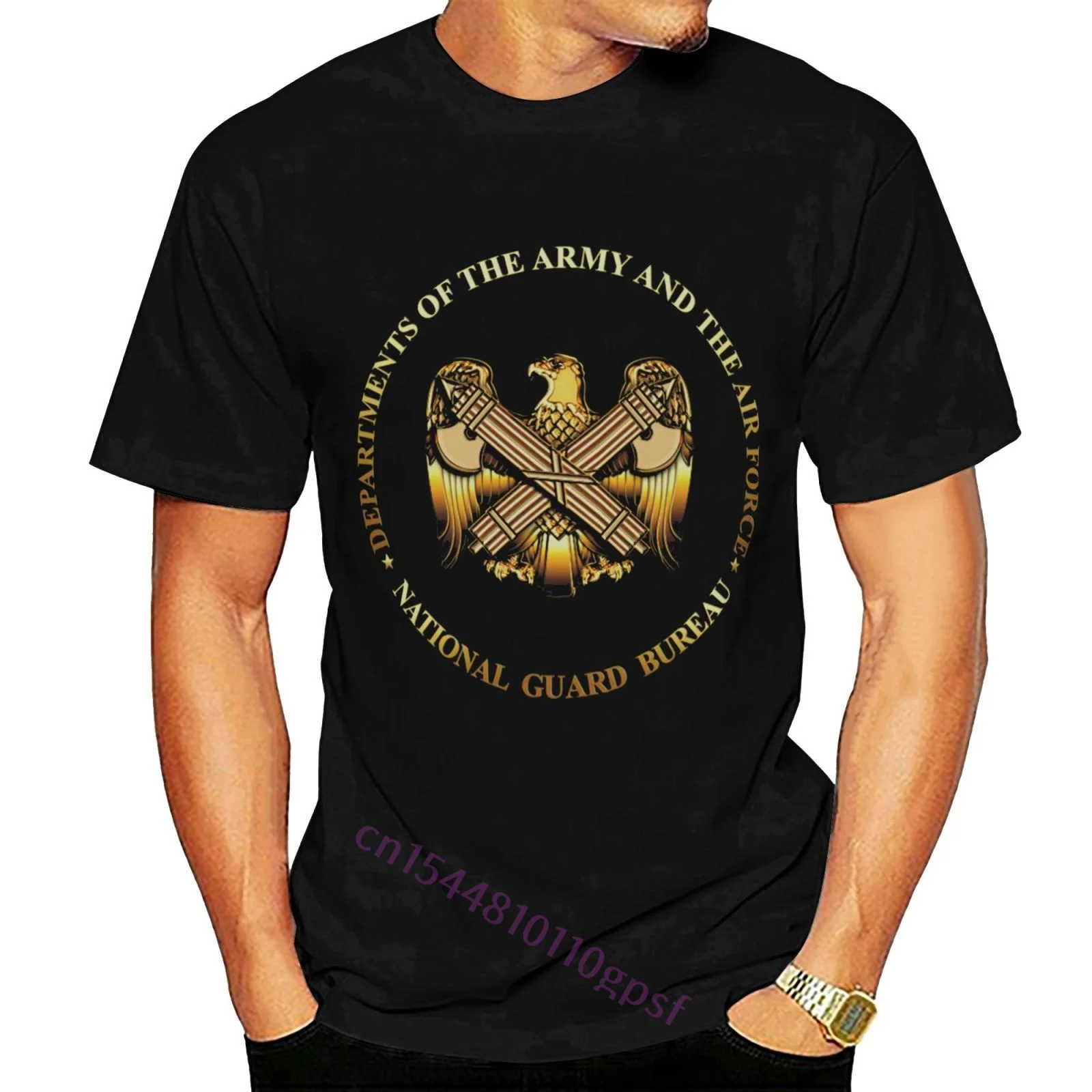 

T-Shirt Cotton Tee Shirt US National Guard Bureau Men'S Short Sleeve O-Neck Summer Tops Tees T Shirt