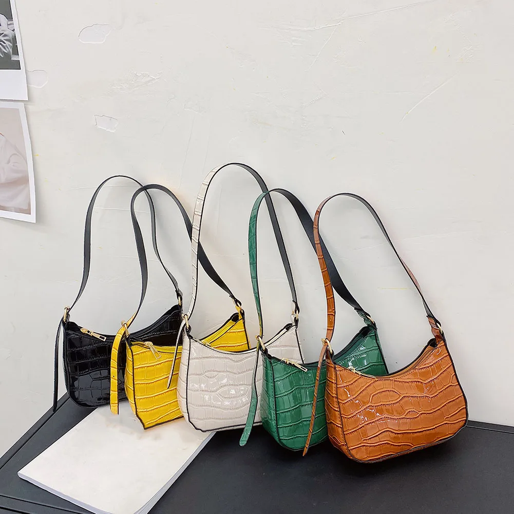 

Female Popular Solid Color Underarm Bags Small Ladies Alligator Pattern PU Subaxillary Bag Fashion Hobos Handbags