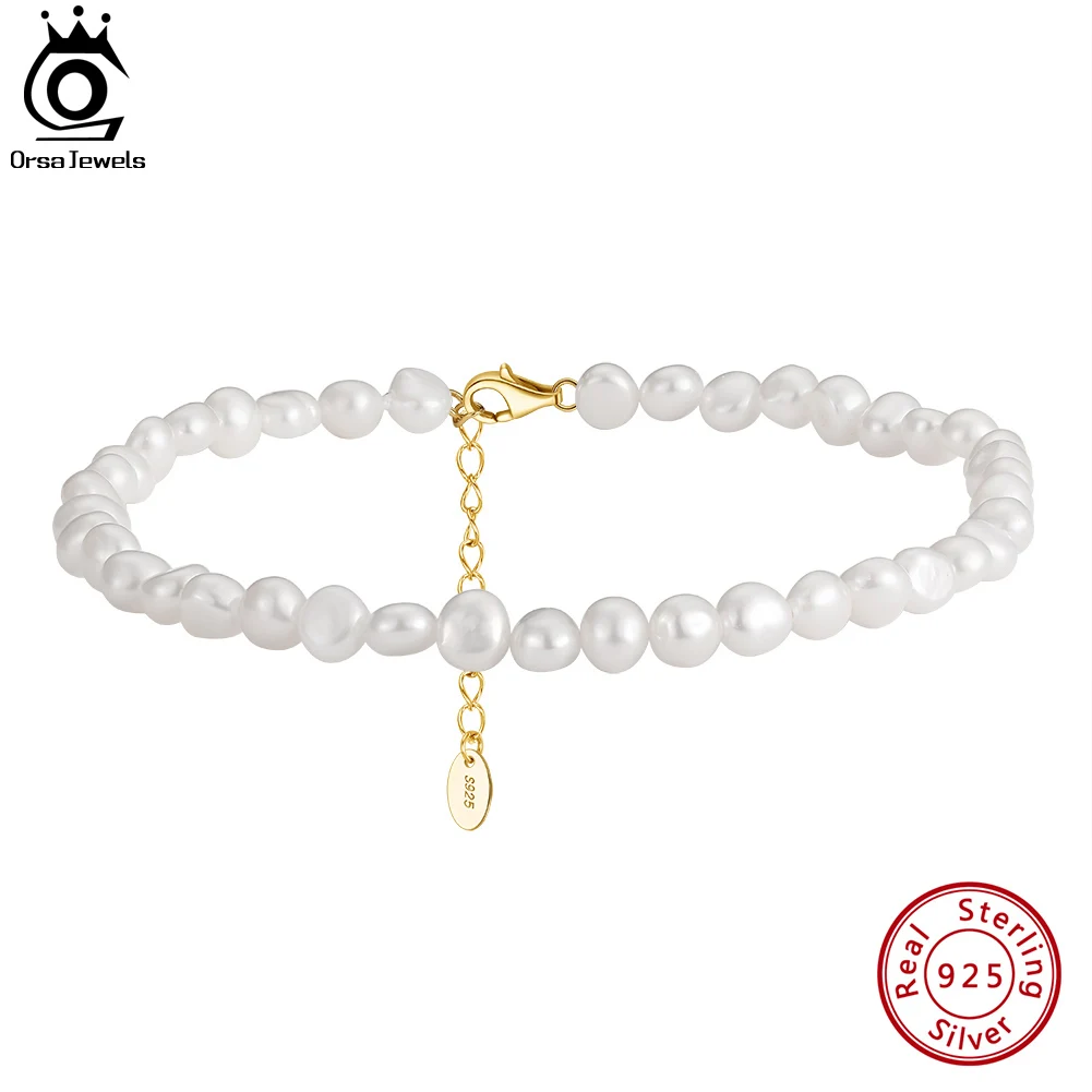 

ORSA JEWELS Natural Baroque Pearl Anklets for Women 925 Sterling Silver Summer Fashion Foot Chain Ankle Straps Jewelry SA39