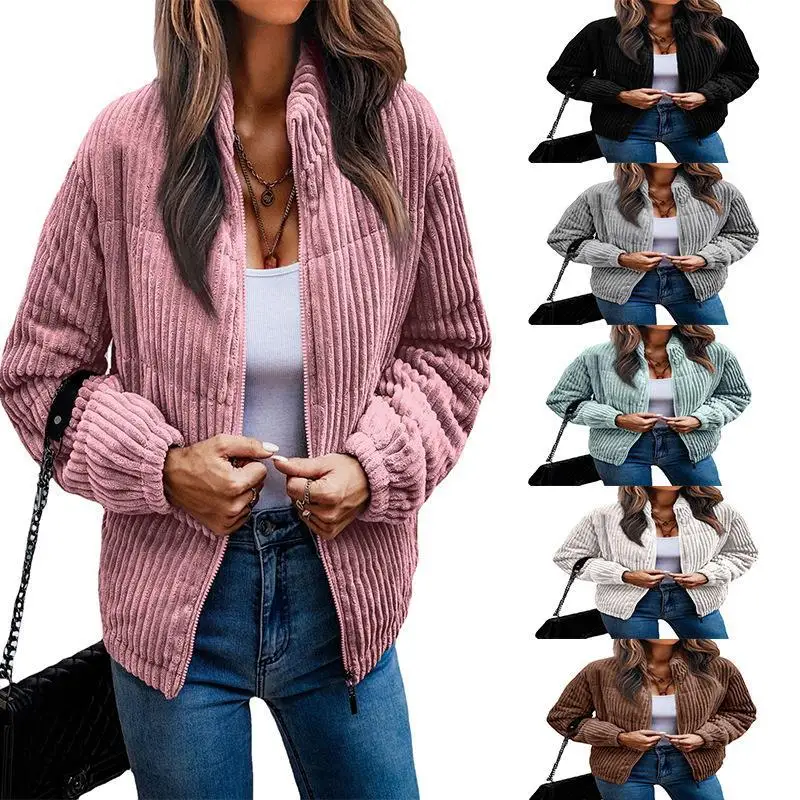 

Autumn and Winter 2022 New Women's Plush Long Sleeve Solid Zipper Fashion Coat Women