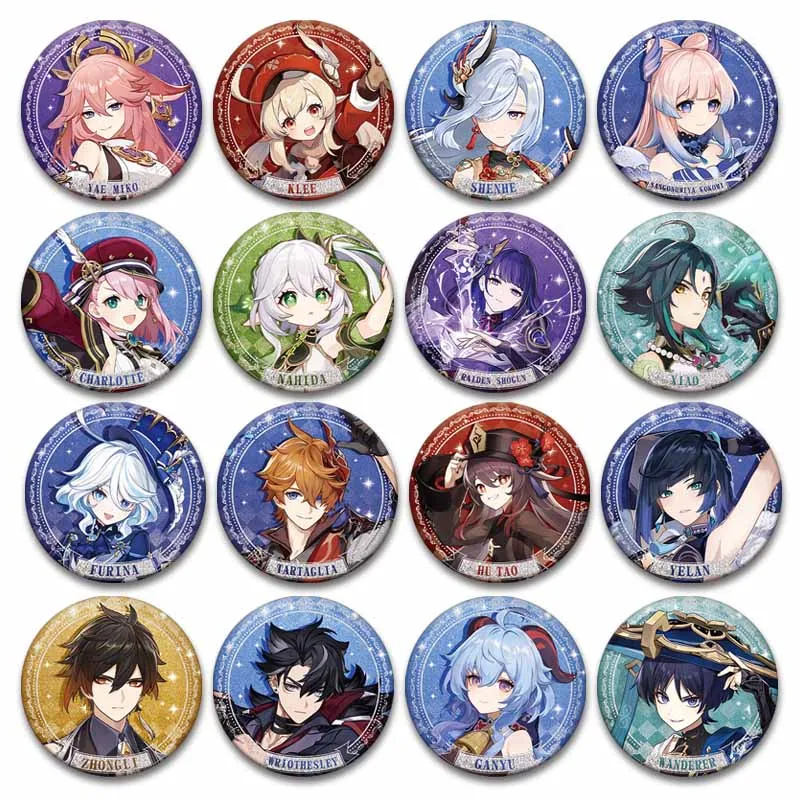 Фото Anime Game Genshin Impact Klee Hu Tao Eula Nahida Chiori Badge Cute Cartoon Button Pin Clothes Backpack Round Brooch Accessories №1