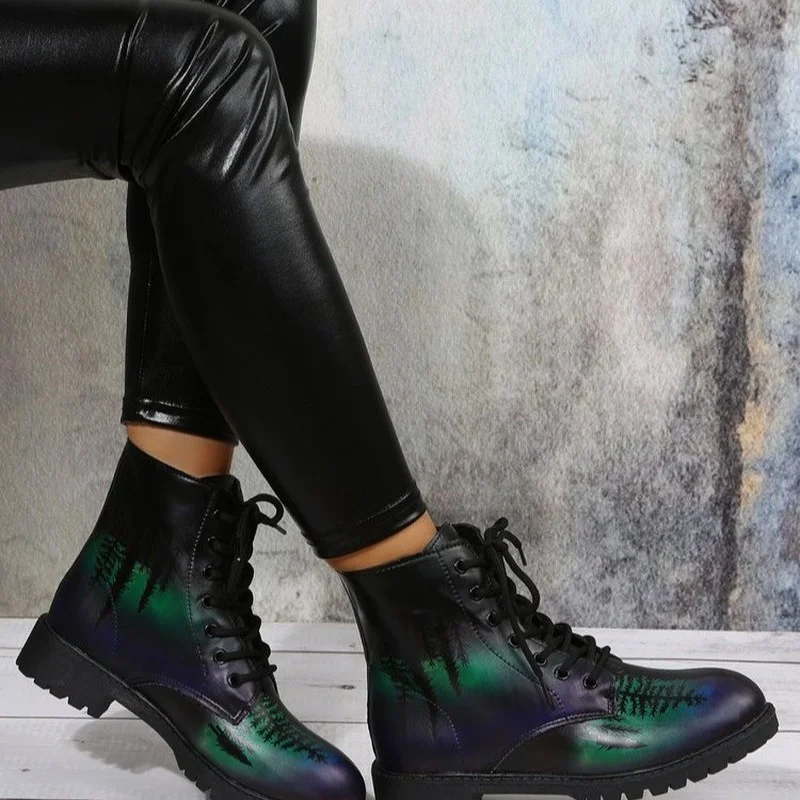 Женские ботильоны с цветочным принтом полуботинки со шнуровкой на низком