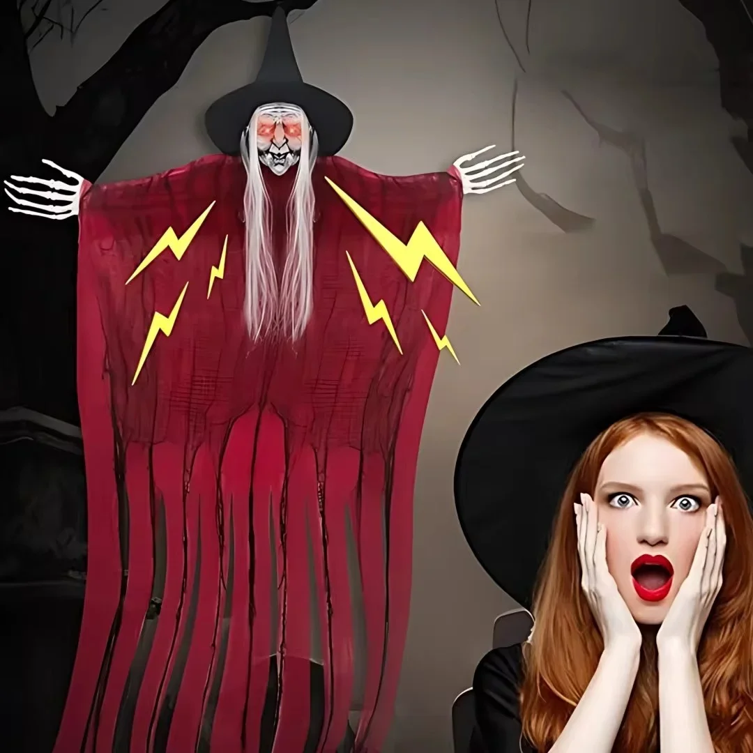 Хэллоуин Висит Призрак Украшение Красная Ведьма Звуковая Активация Страшная