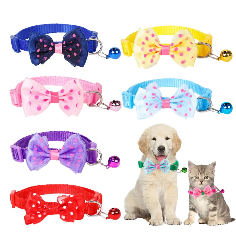 

1pcs Cat Collar Adjustable Bow Tie For Dogs Safety Buckle Dog Cat Accessories Fashion Checkered Bow With Bell Pet Supplies