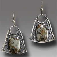 wholesale vintage irregular metal hand engraved pattern earrings fashion ladies inlaid pattern dangle earrings jewelry gifts