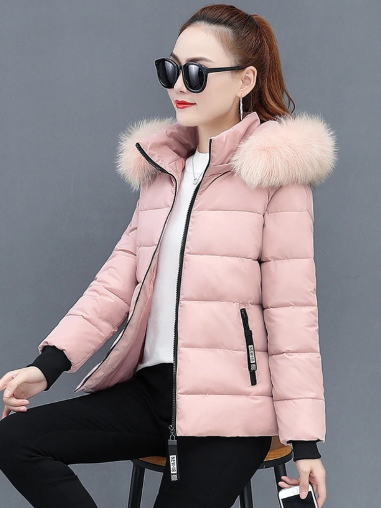 

Женская зимняя модная короткая парка, тонкая Корейская универсальная Удобная тонкая теплая куртка с капюшоном и воротником, женская одежда