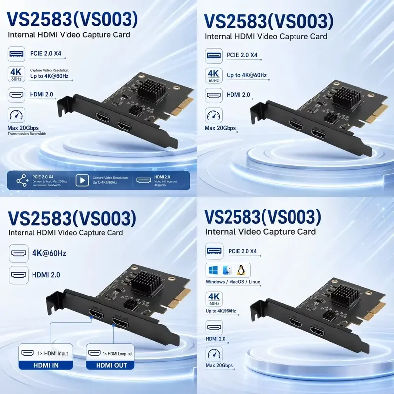 Фото AP01 для карты захвата PCIe 2.0 X4 с входом HDMI2.0 4K60, выходом Loopout, YUY2, одинарным, двойным, тройным режимом, внутренняя видеокарта PCI для захвата видео №1