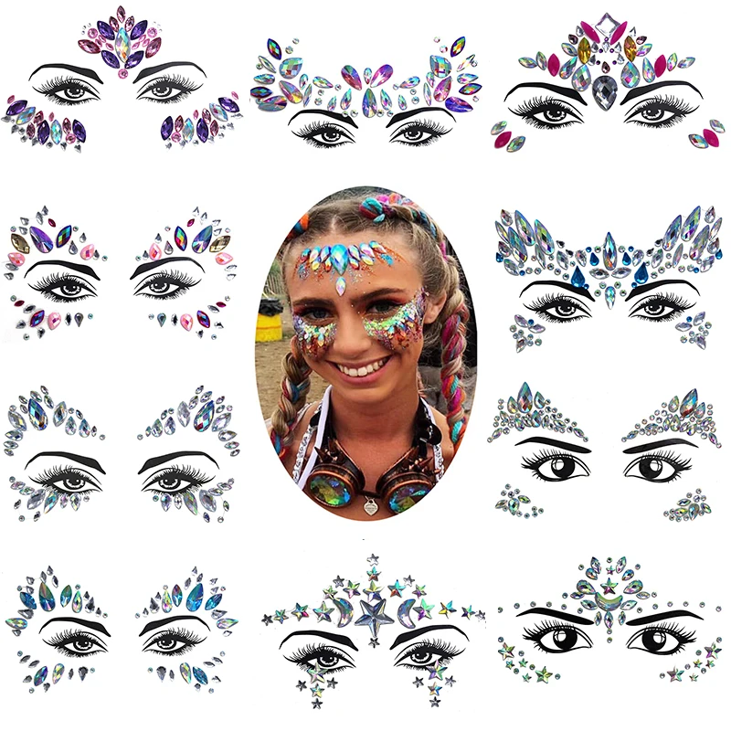 

Tattoo Sticker Masquerade Shiny Face Decoration 3D Crystal Sticker Music Festival Trendy Shiny Acrylic Drill Sticker Temporary