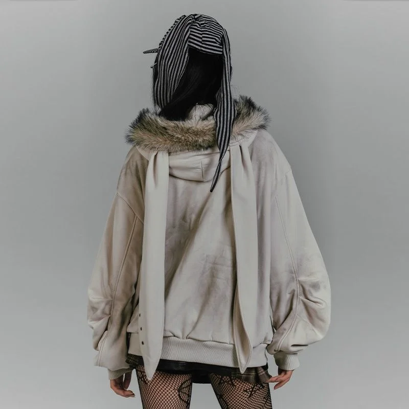 Классический стиль готический меховой воротник с кроличьими ушками толстовки Y2K