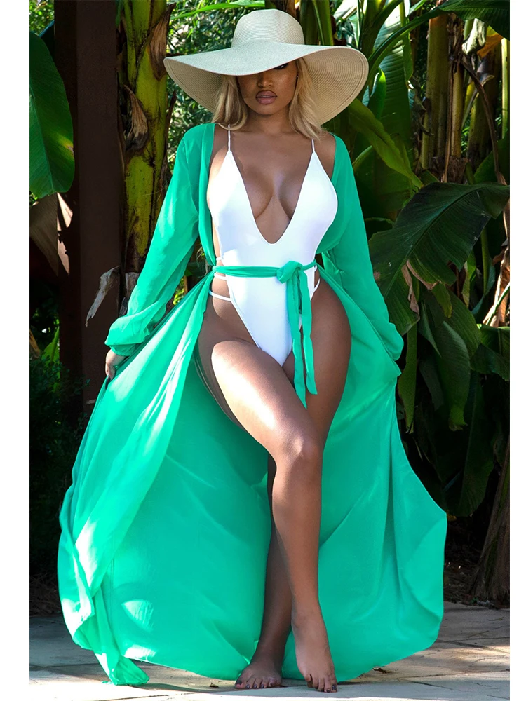 

Yellow Rose Red Green Women Swimsuit Cover Up Long Sleeve Beach Tunic Open Stitchs Summer Holiday Vacation Beachwear Cardigans