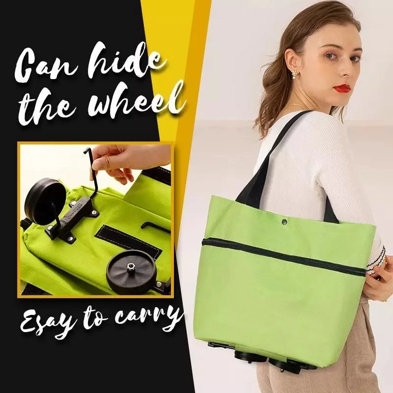 

2 In 1 Foldable Shopping Cart With Wheels Premium Oxford Fabric Multifunction Shopping Bag Organizer High Capacity Dropshipping