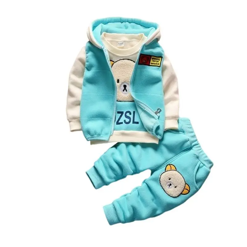 

Autumn Winter Children Clothes Set New Girls Kids Cotton Thick Fleece Hoodies Vest Pants 3pcs Suit For Boys Warm Active Outfit