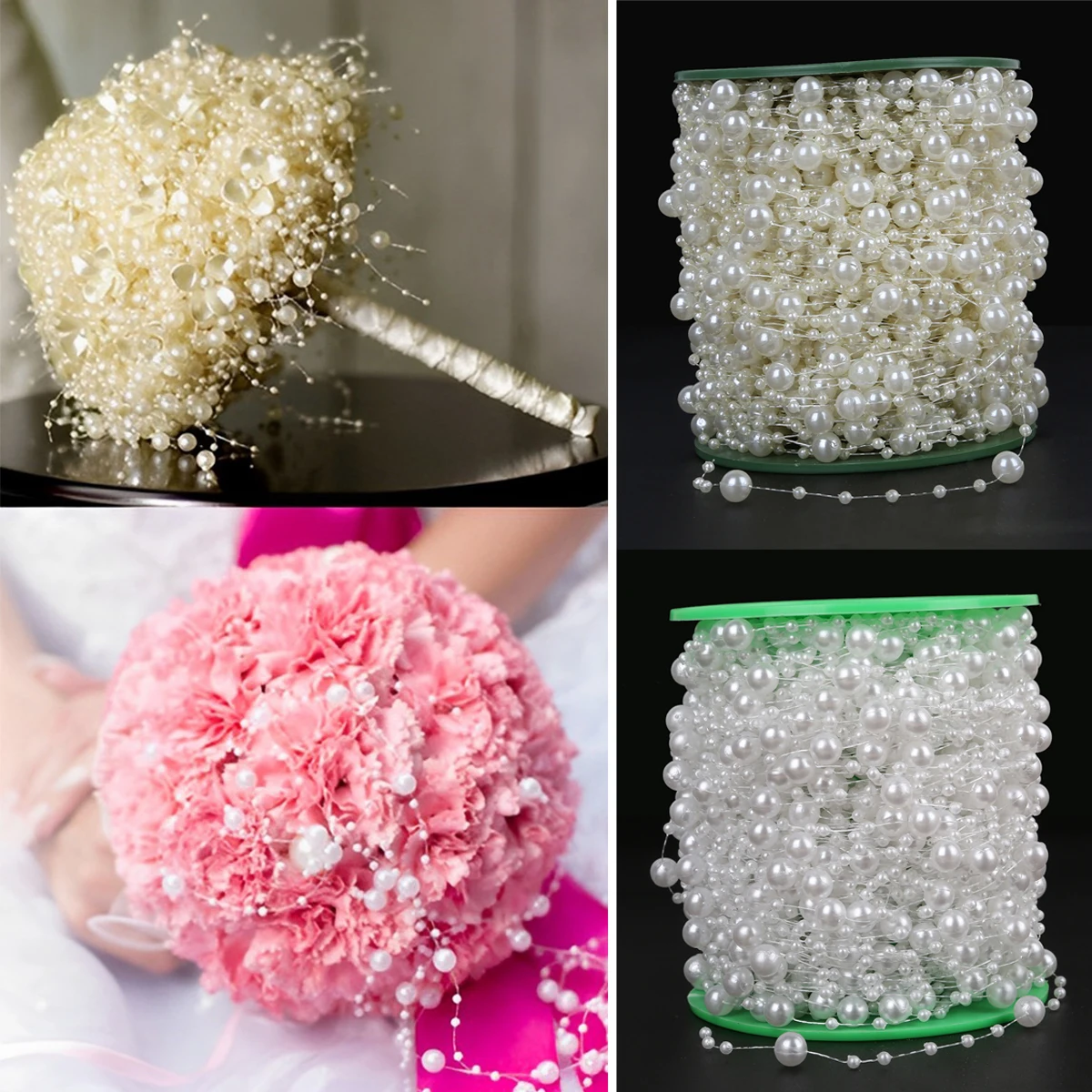 

60 м, искусственные зеркальные бусины, многоразовая гирлянда из искусственного жемчуга, цепочка, декоративные жемчужные бусины для рукодели...