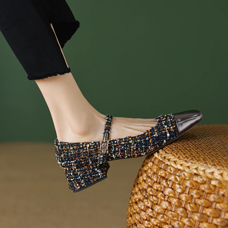 square head small fragrance Mary Jane shoes classic fashion series low heel women's shoes French elegant retro shoes comfortable