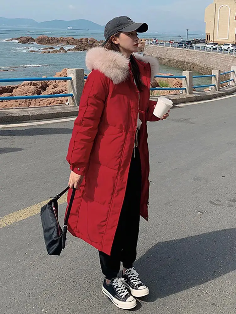 Vielleicht New Parkas Women 2022 Winter Long Jacket Coat Fur Hooded Female Parkas Thick Warm Cotton Padded Jacket Casual Clothes
