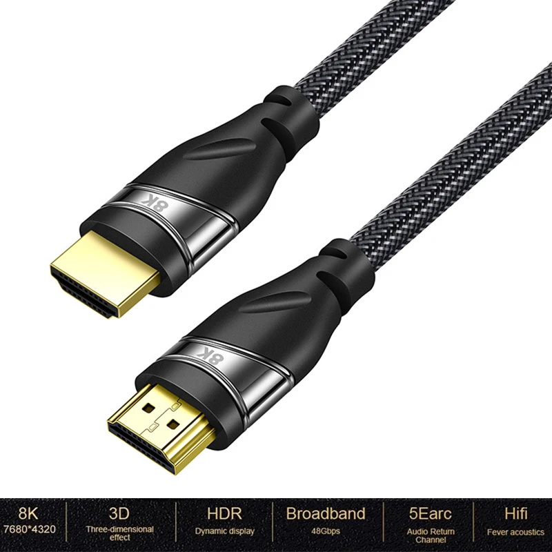 

8K 60Hz HD 48Gbps HDMI-compatible Cable High Speed 2.1 Connection Cable Cord For Samsung QLED TV Roku PS4 0.5m/1m/1.5m/2m/3m/5m
