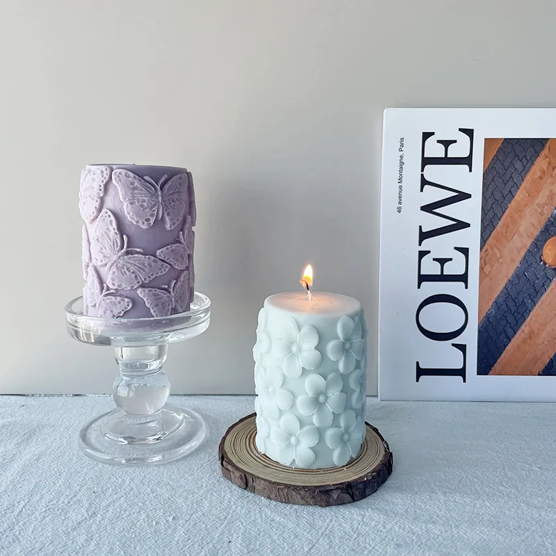 

Form for Candles Ocean Wave Cylindrical Aromatherapy Food Grade Silicone Candle Mold DIY Rose Butterfly Home Ornament Stone