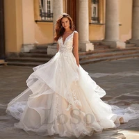 elegant wedding dress v neck tiered sleeveless exquisite appliques buttons tulle sweetheart 2022 vestido de novia for women