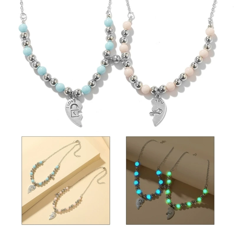 

Lock Keys Heart Pendant Necklace Glow Bead Clavicle Chain Simple Choker
