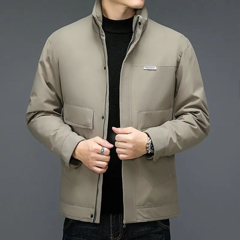 Stylish Men Thermal Puffer Parkas Khaki Black Beige Thick Warm Puff Basic Coat Winter Autumn Casual Daily Quilted Jackets 2022