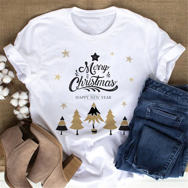 

Cross-border New Product Hot Sale Women's Merry Christmas Round Neck Short Sleeve T-Shirt Women's Kawaii