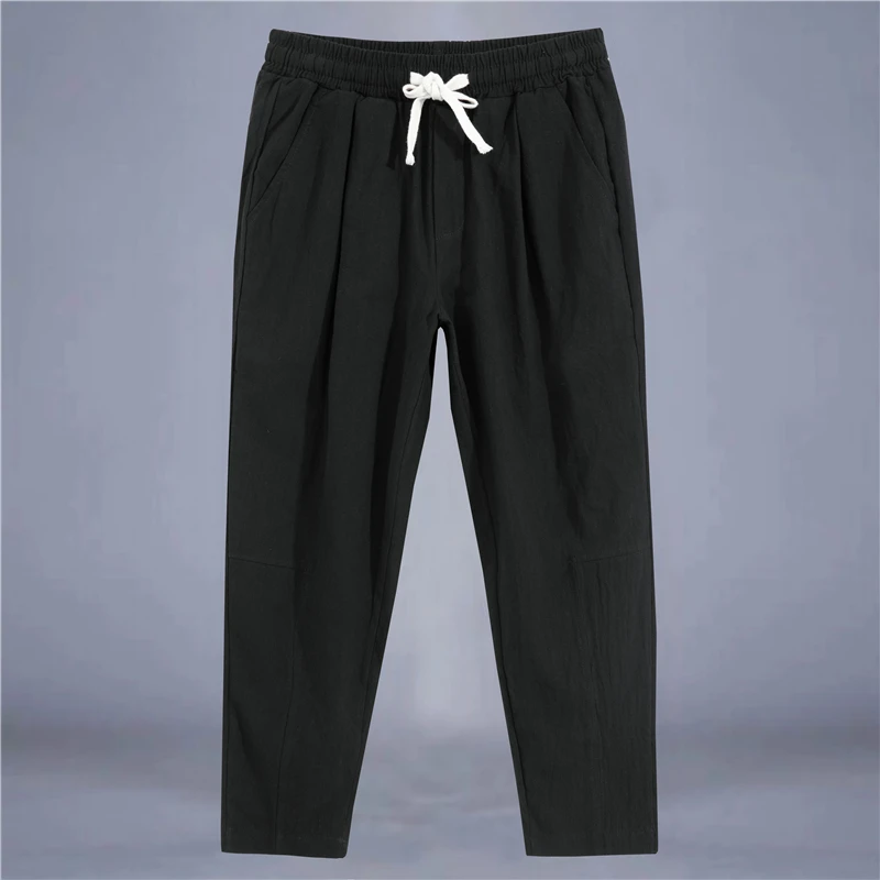 Summer Cotton Cropped Pants Men's Loose Straight Casual Thin Linen Wide Leg Youth Plus size Harem