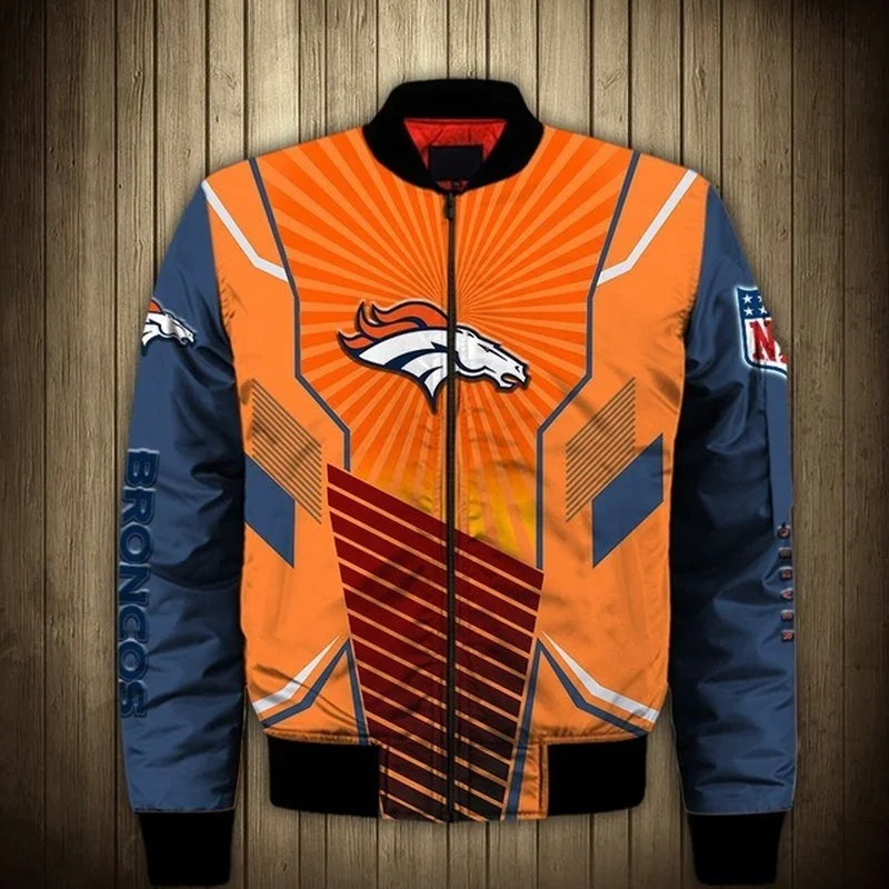 

Denver Men Winter Jacket Coat Fashion Stitching 3D Digital Print Baseball Uniform Football Broncos Zipper Bomber Jackets 5XL