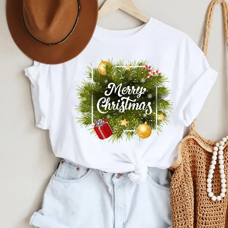 

Trend Women T-shirts Happy Season Winter Merry Christmas Cartoon Fashion Print Top Graphic Holiday New Year Tshirt Travel Tee
