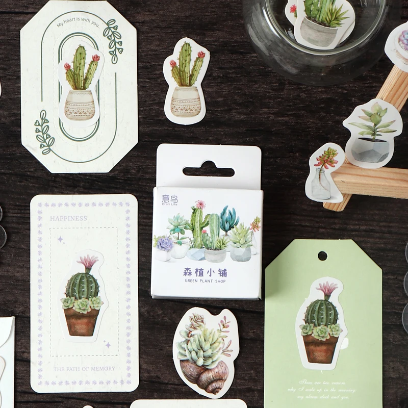 

56 packs wholesale Boxed stickers succulent cactus green plant handbook decorative stickers scrapbook assorted Multi-style